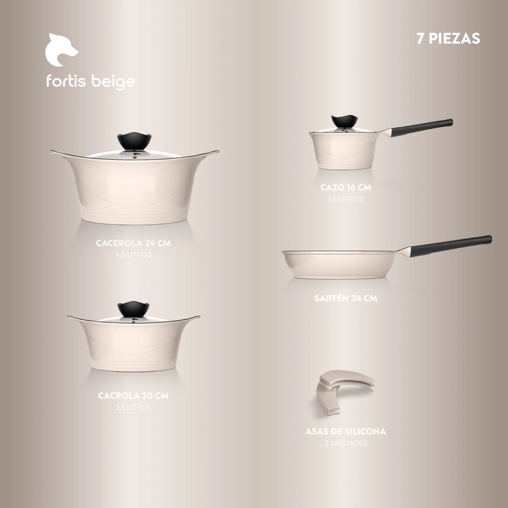 Batería  Aluminio Fundido 7 piezas Fortis Beige