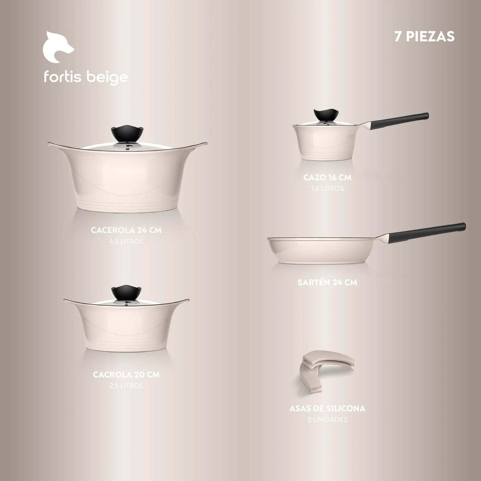 Batería  Aluminio Fundido 7 piezas Fortis Beige