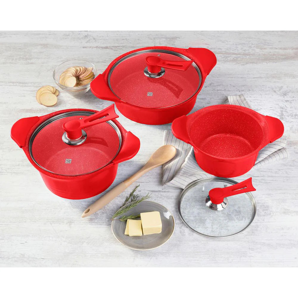 Batería De Cocina 6 Piezas Aluminio Fundido Roja
