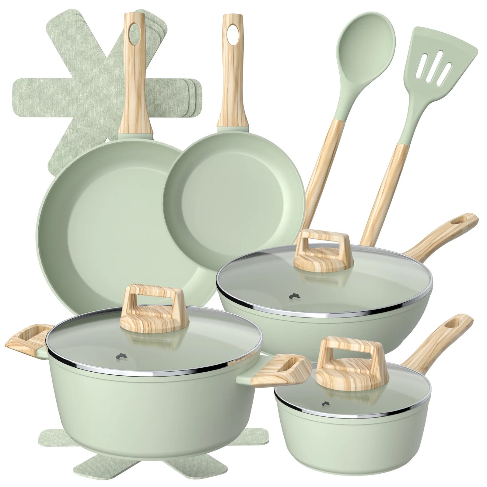 Batería Cocina 14Pzs Aluminio Forjado Antiadherente Flow Verde