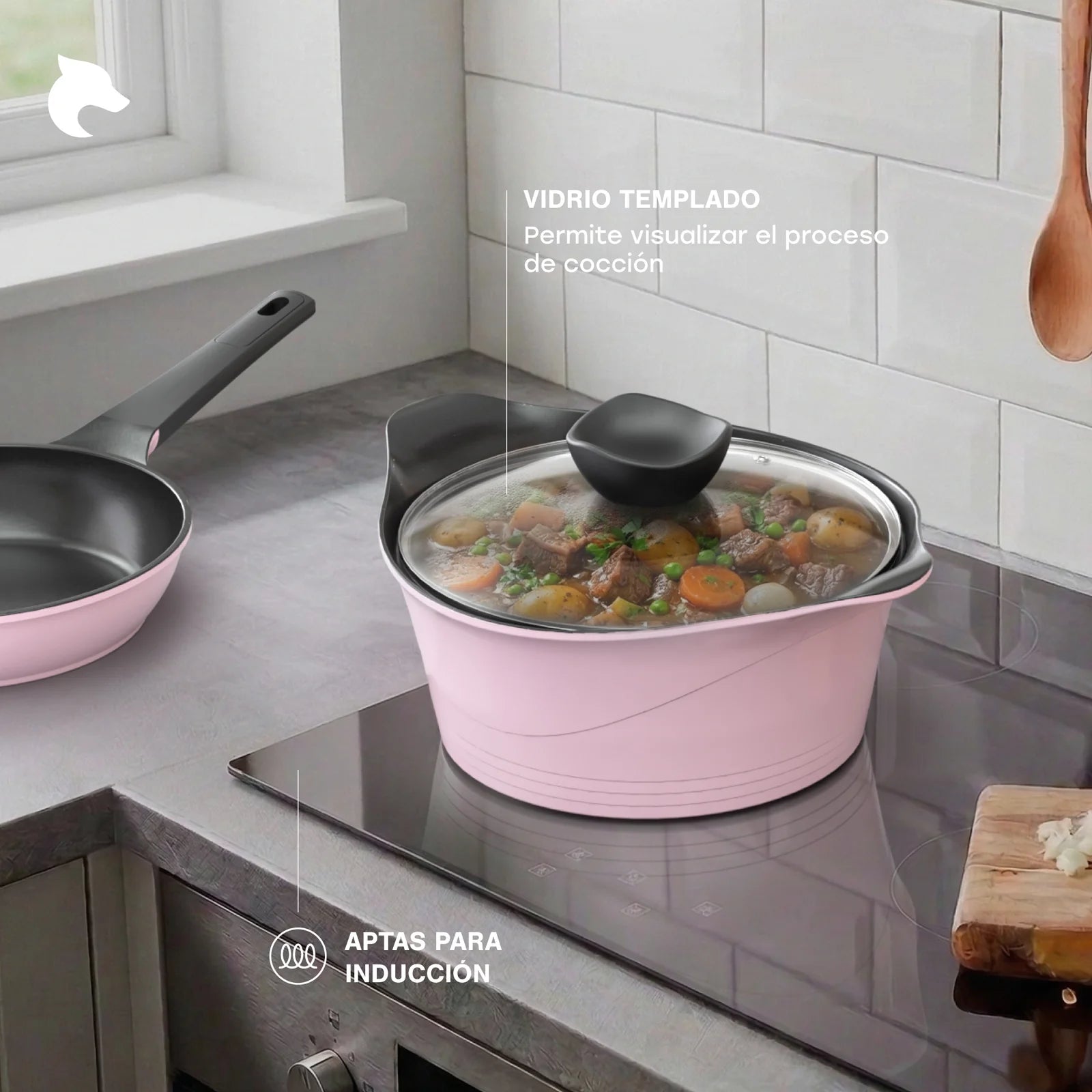 Batería Cocina Aluminio Fundido 7 piezas Fortis Pink