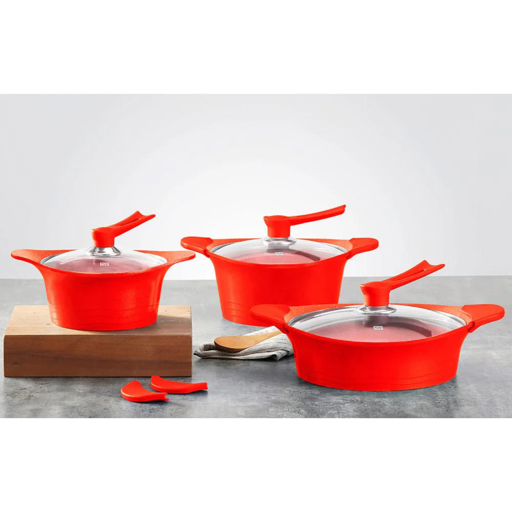 Batería De Cocina 6 Piezas Aluminio Fundido Roja