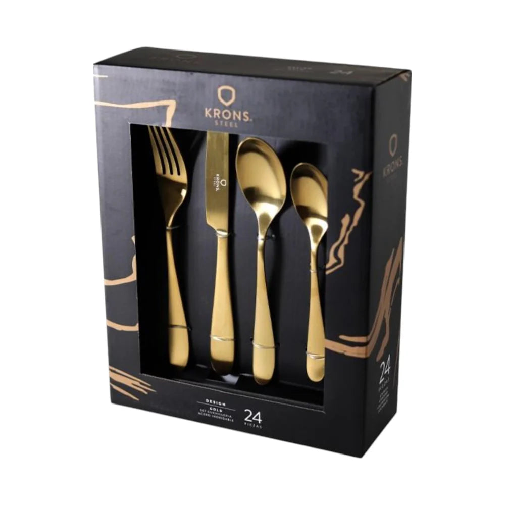 Cubiertos 24 Piezas Acero Inoxidable Gold Krons