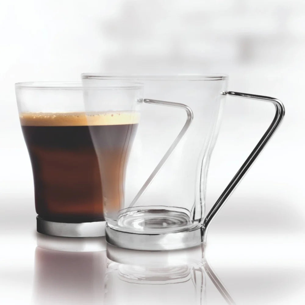 Set de 4 Tazas Cappuccino 200ml Vidrio Asa Metálica Allegra