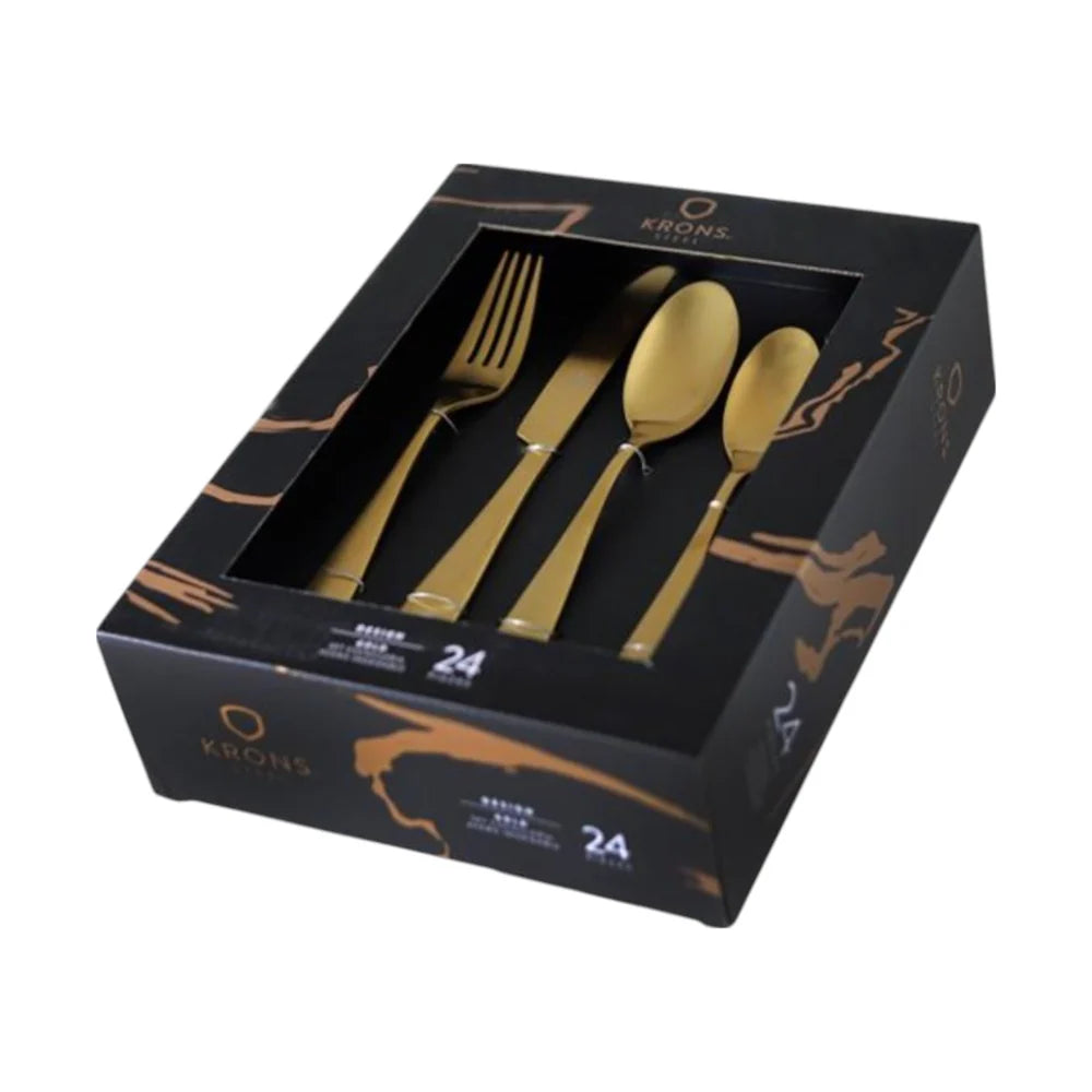 Cubiertos 24 Piezas Acero Inoxidable Gold Krons